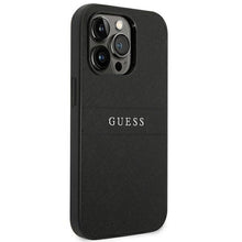 Заредете изображение във визуализатора на галерията – Оригинален гръб Guess за iphone 14 pro max (glitter flakes script metal logo / black) - TopMag
