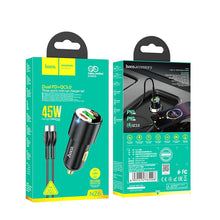 Заредете изображение във визуализатора на галерията – HOCO car charger USB QC 3.0 + 2x Type C PD 45W NZ6 black
