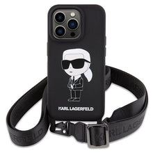 Заредете изображение във визуализатора на галерията – Karl Lagerfeld KLHCP15LSCBSKNK iPhone 15 Pro 6.1" hardcase black/black Crossbody Silicone Ikonik
