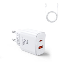 Заредете изображение във визуализатора на галерията – EU Joyroom JR-TCF05 20W USB-A USB-C charger + USB-C cable - white
