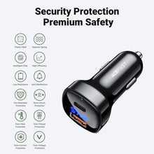 Заредете изображение във визуализатора на галерията – Acefast car charger usb a + typ c qc4.0 pd66w pps afc fcp lcd b4 black
