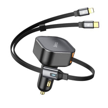 Заредете изображение във визуализатора на галерията – HOCO car charger with telescoping cable Type C + Lightning QC PD 30W NZ13 black
