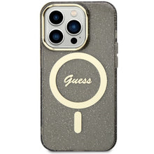 Заредете изображение във визуализатора на галерията – Original Case GUESS hardcase Glitter Gold MagSafe GUHMP14XHCMCGK for Iphone 14 Pro Max black
