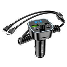 Заредете изображение във визуализатора на галерията – Borofone Transmitter FM BC45 Prestige MP3, Bluetooth, - 2xUSB - QC 3.0 18W with Type C and Lightning cables black
