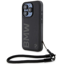 Заредете изображение във визуализатора на галерията – BMW Signature Leather Wordmark Cord case for iPhone 15 Pro Max - black
