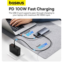 Заредете изображение във визуализатора на галерията – USB HUB 6in1 Baseus Metal Gleam Series II USB-A/USB-C/USB-C PD/HDMI/RJ45/SD/TF - black
