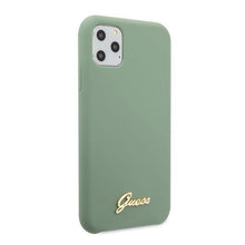 Заредете изображение във визуализатора на галерията – Guess GUHCN65LSLMGKA iPhone 11 Pro Max khaki hard case Silicone Vintage Gold Logo
