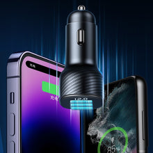 Заредете изображение във визуализатора на галерията – Joyroom JR-CCD04 30W 2x USB-C USB-A car charger with display - black
