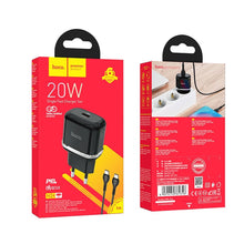 Заредете изображение във визуализатора на галерията – Hoco charger type c pd20w fast charge victorious with cable for type c n24 black
