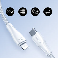 Заредете изображение във визуализатора на галерията – Joyroom USB C - Lightning 20W Surpass Series cable for fast charging and data transfer 0.25 m white (S-CL020A11)

