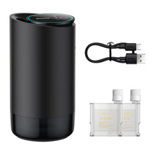 Заредете изображение във визуализатора на галерията – Baseus car diffuser atomizer car air freshener for drink holder black with a set of fragrances (white tea / juicy peach) + 1m USB-C power cable
