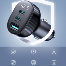 Заредете изображение във визуализатора на галерията – Joyroom JR-CCD04 30W 2x USB-C USB-A car charger with display - black
