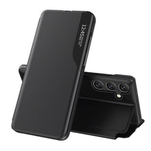 Заредете изображение във визуализатора на галерията – Eco Leather View Case cover for Samsung Galaxy A24 4G with a flip stand black
