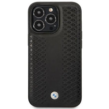 Заредете изображение във визуализатора на галерията – Case BMW BMHMP14L22RFGK iPhone 14 Pro 6.1" black/black Leather Diamond Pattern MagSafe
