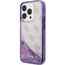 Заредете изображение във визуализатора на галерията – Original faceplate case GUESS GUHCP14LLC4PSGU for iPhone 14 PRO (Liquid Glitter 4G Translucent / purple)
