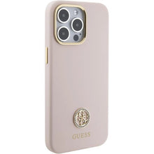 Заредете изображение във визуализатора на галерията – Guess Silicone Logo Strass 4G case for iPhone 15 Pro Max - pink
