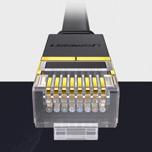 Заредете изображение във визуализатора на галерията – Ugreen Flat Cable Internet Network Cable Ethernet Patchcord RJ45 Cat 7 STP LAN 10 Gbps 10m Black (NW106 11265)
