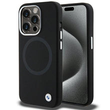 Заредете изображение във визуализатора на галерията – BMW Signature Liquid Silicone MagSafe case for iPhone 15 Pro - black
