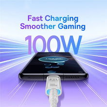 Заредете изображение във визуализатора на галерията – BASEUS cabel Type C to Type C Explorer Fast Charging 100W 1m stellar white P10319703221-00 / CB000043
