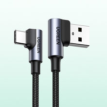 Заредете изображение във визуализатора на галерията – Ugreen 90° angled cable USB C - USB 2.0 480Mbps 3A 3m black (US176)
