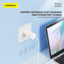 Заредете изображение във визуализатора на галерията – Foneng Wall charger GAN35 GaN - 2xType C - PD 35W 3A white
