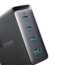 Заредете изображение във визуализатора на галерията – Fast charger GaN 140W 3 x USB-C / USB-A Joyroom JR-TCG05EU - black + USB-C cable - USB-C 240W 1.2m
