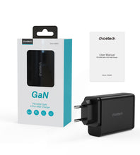 Заредете изображение във визуализатора на галерията – Choetech charger GaN 140W 4 ports (2x USB C, 2x USB) black (PD6005)
