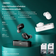 Заредете изображение във визуализатора на галерията – Remax bluetooth earphones tws-21 with power bank black - само за 21.99 лв
