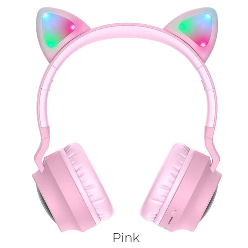 Безжични слушалки с формата на котешки уши Hoco w27 розови - TopMag