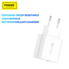 Заредете изображение във визуализатора на галерията – Foneng Wall charger EU46 - USB - 3A with USB to Type C cable white
