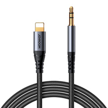 Заредете изображение във визуализатора на галерията – Joyroom stereo audio cable AUX 3.5 mm mini jack - Lightning for iPhone iPad 1.2 m black (SY-A06)

