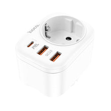 Заредете изображение във визуализатора на галерията – Hoco charger multifunctional charger type c pd20w + 2x usb qc3.0 3a + socket ns3 white - TopMag
