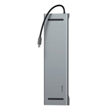 Заредете изображение във визуализатора на галерията – Baseus Enjoyment MacBook / notebook stand HUB USB Typ C PD / VGA / HDMI / RJ45 / USB 3.0 / SD, TF, micro SD card reader Dark for MacBook / PC gray (CATSX-G0G)
