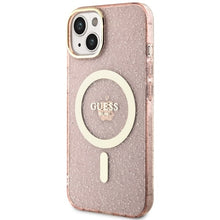Заредете изображение във визуализатора на галерията – Original Case GUESS hardcase Glitter Gold MagSafe GUHMP14MHCMCGP for Iphone 14 Plus pink
