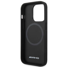 Заредете изображение във визуализатора на галерията – AMG AMHMP14LOSDBK iPhone 14 Pro 6.1" black/black hardcase Leather Curved Lines MagSafe
