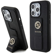 Заредете изображение във визуализатора на галерията – Guess Grip Stand 4G Saffiano Strass case for iPhone 15 Pro Max - black
