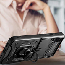 Заредете изображение във визуализатора на галерията – Hybrid Armor Camshield case for Samsung Galaxy Z Flip 4 armored case with camera cover black
