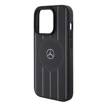 Заредете изображение във визуализатора на галерията – Original Case MERCEDES hardcase Stripes Pattern Leather MagSafe MEHMP15L23RHSK for Iphone 15 Pro Black
