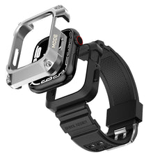 Заредете изображение във визуализатора на галерията – Kingxbar CYF134 2in1 Rugged Case for Apple Watch SE, 6, 5, 4 (44 mm) Stainless Steel with Strap Silver
