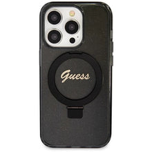 Заредете изображение във визуализатора на галерията – Guess Ring Stand Script Glitter MagSafe case for iPhone 14 Pro - black
