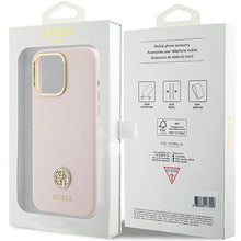 Заредете изображение във визуализатора на галерията – Guess Silicone Logo Strass 4G case for iPhone 15 Pro Max - pink
