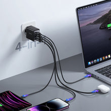 Заредете изображение във визуализатора на галерията – Joyroom charger GaN 67W 4 ports (2x USB, 2x USB C) black (TCG02) + cable USB C - USB C 100W 1.2m
