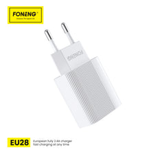 Заредете изображение във визуализатора на галерията – Foneng Wall charger EU28 - USB - 2,4A with USB to Lightning cable white
