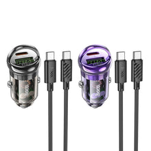 Заредете изображение във визуализатора на галерията – HOCO car charger USB QC3.0 + Type C + cable Type C to Type C PD 30W Z53A black
