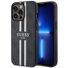 Заредете изображение във визуализатора на галерията – Guess GUHMP13XP4RPSK iPhone 13 Pro Max 6.7" black/black hardcase 4G Printed Stripes MagSafe
