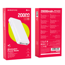 Заредете изображение във визуализатора на галерията – Borofone Power Bank 20000mAh BJ3A Minimalist - 2xUSB - white
