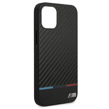 Заредете изображение във визуализатора на галерията – Etui BMW BMHCP12SPUCARTCBK iPhone 12 mini 5,4" czarny/black hardcase M Collection PU Carbon Stripe
