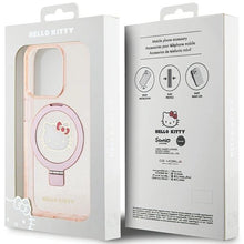 Заредете изображение във визуализатора на галерията – Hello Kitty Ring Stand Glitter Electrop Logo MagSafe Case for iPhone 15 Pro - Pink
