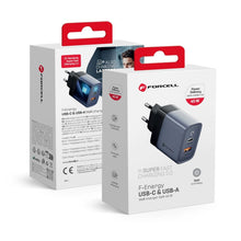 Заредете изображение във визуализатора на галерията – Forcell F-Energy Travel Charger with USB C and USB A sockets - 4A 45W with PD and Quick Charge 4.0 function
