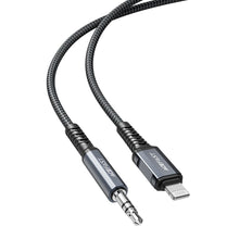 Заредете изображение във визуализатора на галерията – Acefast cable audio to iphone lightning 8-pin - jack 3,5mm (male) mfi aluminum alloy c1-06 1,2 m grey

